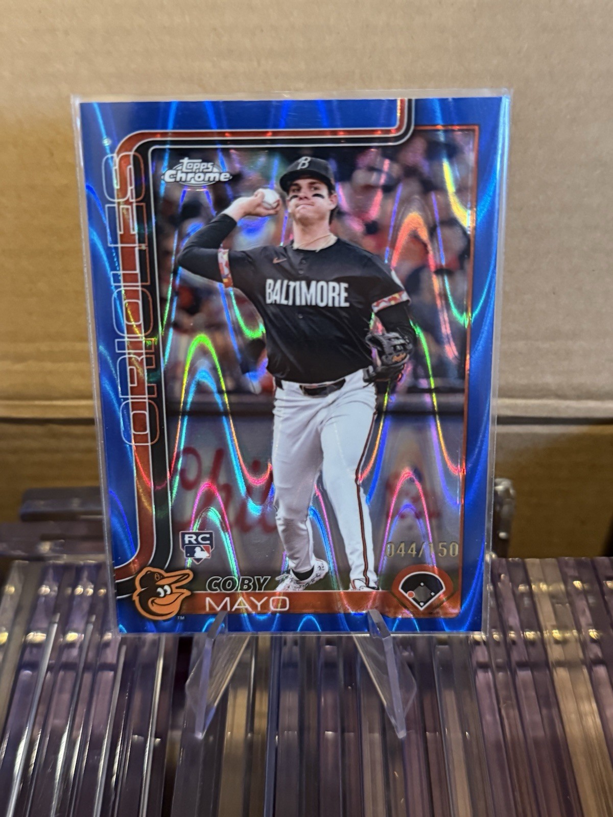 Coby Mayo 2025 Topps Chrome #120 Blue Raywave Refractor/150 RC