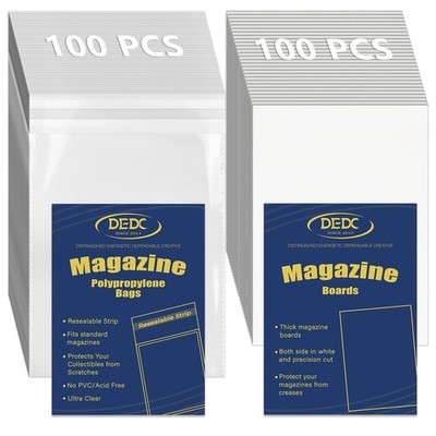 100 Pcs Magazine & Comic Book Protector Sleeves with 100 Backing Boards - Ful...