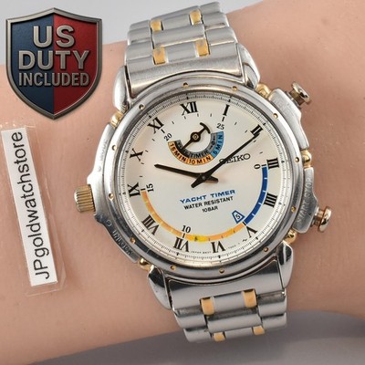 BOX Seiko Yacht Timer 8M37-7000 White Dial Chronograph Quartz