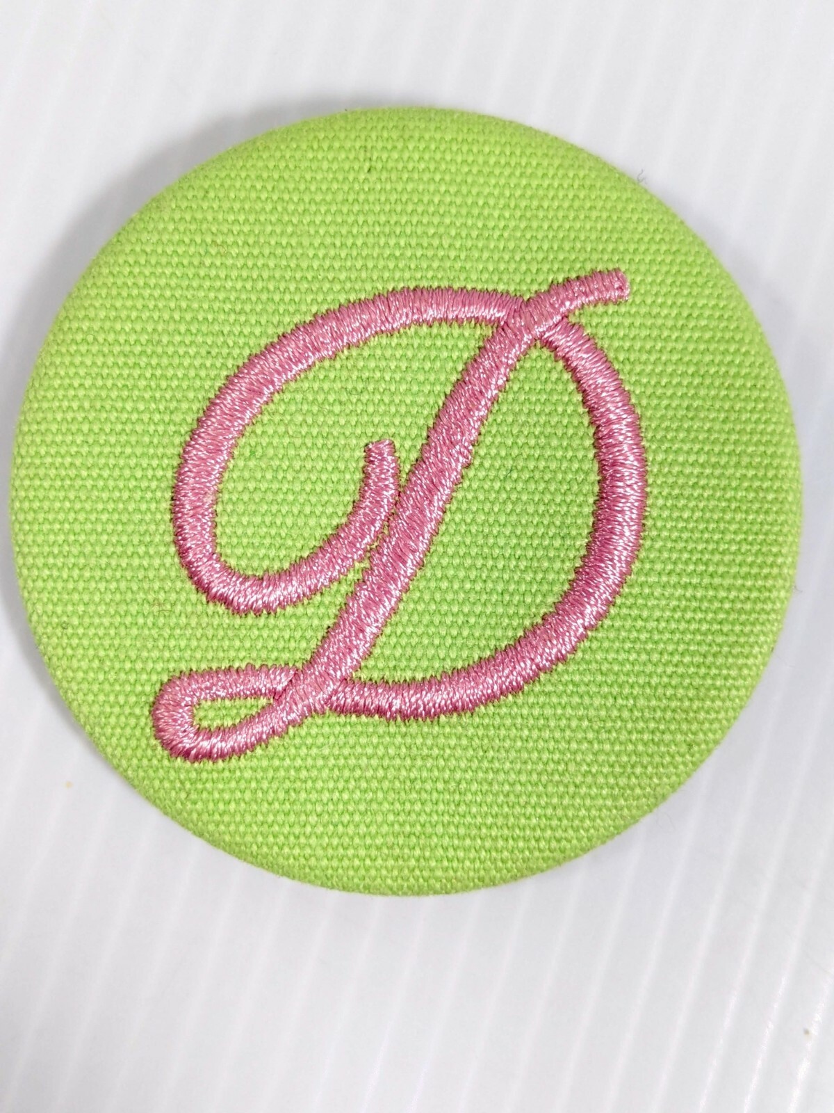 Green Pink Initial Letter D Script Embroidered Fa… - image 2