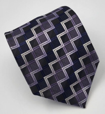 Croft  Barrow Polyester Tie Black Purple Silver Geometric Men Necktie 57 x 3.5
