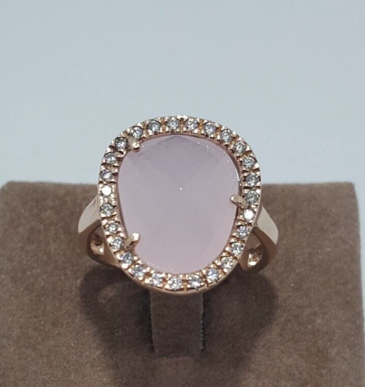 Anello argento 925 donna rosa pietra naturale quarzo zirconi misura regolabile - Immagine 2 di 4