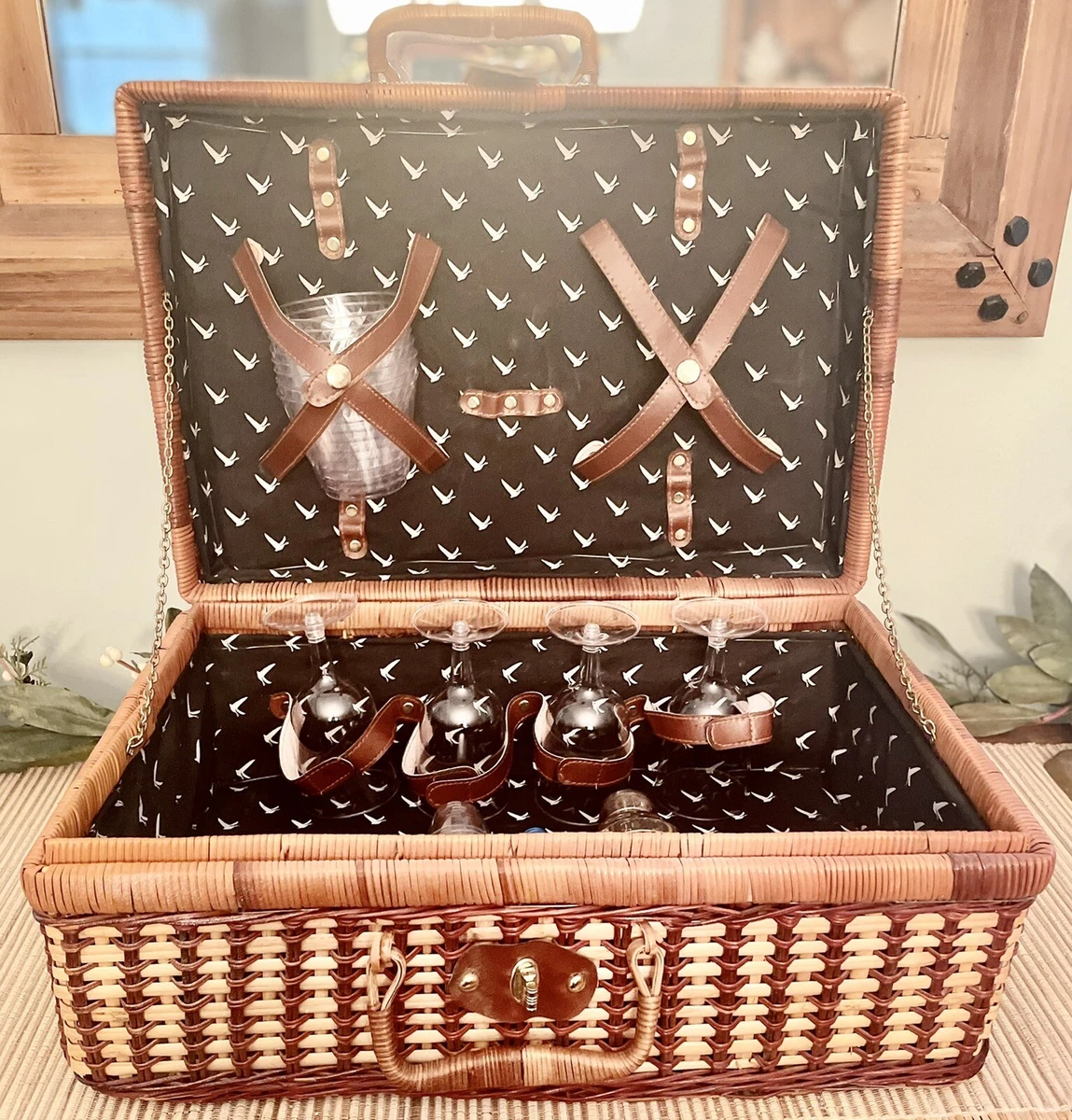 Vintage Grey Goose Woven Picnic Basket Party Bar Accessory Case Bag Distressed