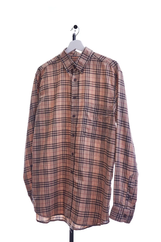 Camisa de vestir para hombre BURBERRY LONDON beige a cuadros con botones manga larga Foto 3 de 4