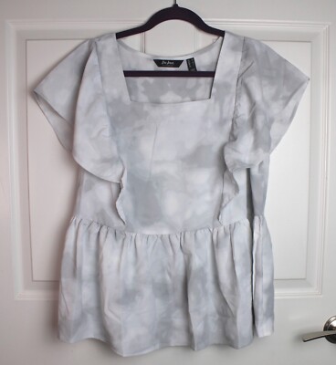 NEW Effortless Style by Du Jour Grey Tie Dye Ruffle Blouse Pullover Textured M