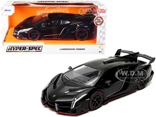 LAMBORGHINI VENENO MATT BLACK "HYPER-SPEC" 1/24 DIECAST MODEL CAR BY JADA 33615
