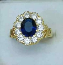 2Ct Oval Cut Lab-Created Blue Sapphire Engagement Ring 14K Yellow Gold Plated