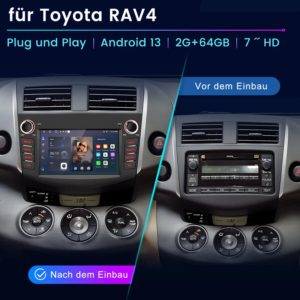 Für Toyota RAV4 2006-2012 Android 13 Carplay Autoradio GPS Nav WIFI SWC 64G +KAM - Bild 2 von 4