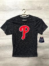 NWT Philadelphia Phillies T-Shirt, Mens, Graphic MLB Logo Heather Black/Gray