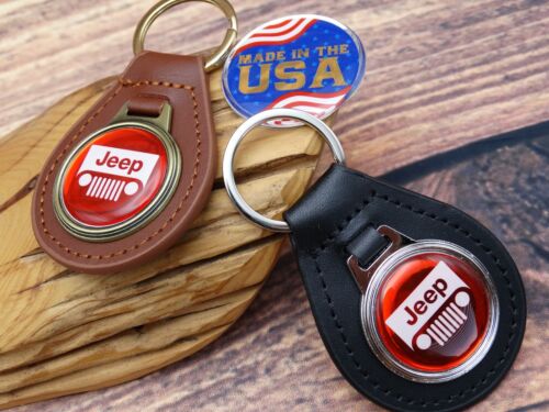 NEW RARE VINTAGE RED JEEP WRANGLER TRUCK CAR Leather Key Chain Ring Fob NOS 4X4 - Picture 2 of 7