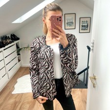 Zara Black White Red Textured Boucle Zip Up Blazer Lightweight Jacket Xl L M