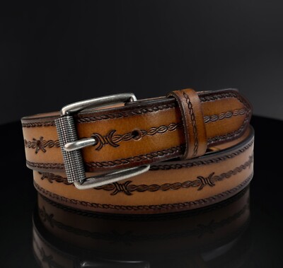 Genuine Leather Western Full Grain Handmade Men's Belt Heavy Duty With Buckle