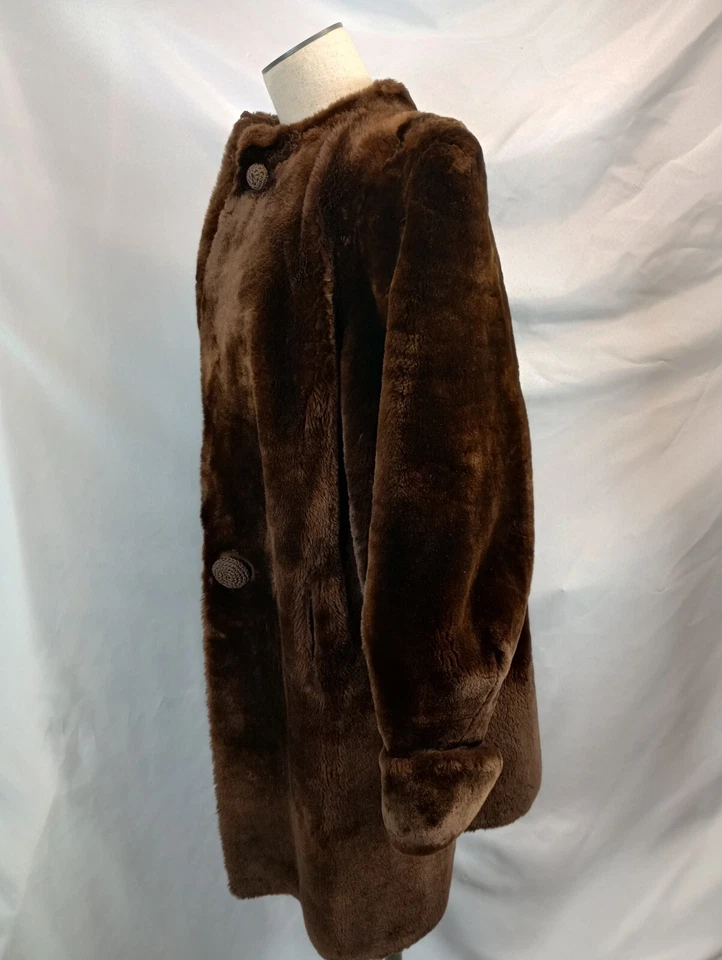 Abrigo de piel personalizado vintage 40" chaqueta larga abrigo de piel marrón talla mediana-LEER Foto 3 de 4