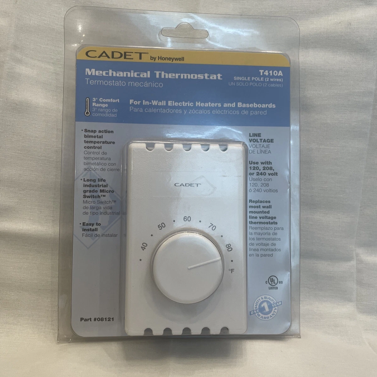 Cadet Single Pole 2-Wire Mechanical Thermostat, White, T410A NEW in Package  | eBay