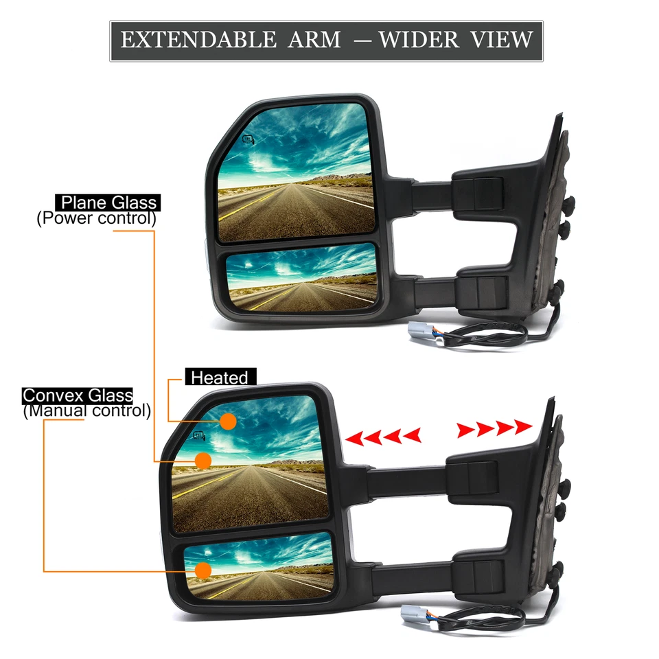 Espelhos de reboque para 1999-2006 Ford F-450 F-550 Super Duty lâmpada de sinalização aquecida - Imagem 2 de 4