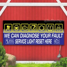CAR ENGINE DIAGNOSTICS HERE BANNER GARAGE SIGN waterproof with Eyelets