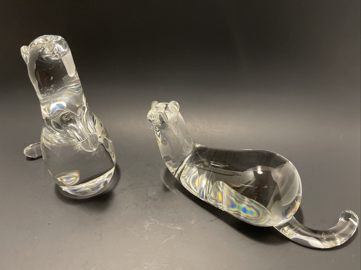 1970's Signed Steuben Pair Of Minks Diamond/Crystal Eyes Llyod