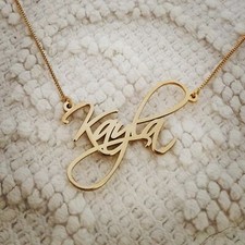 PERSONALIED 18K GOLD PLATED NAME PLATE NECKLACE ANY NAME Fancy Font US SELLER