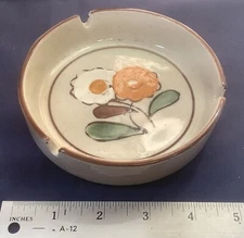 Vintage 70s Stoneware Ceramic Ashtray Mid-Century Floral 5” No Chips Clean