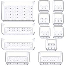12 Pcs Clear Plastic Drawer Organizer, Makeup Vanity Organizer