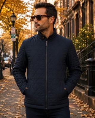 Ted Baker London Men s Size 6 Black Quilted Jacket Full Zip Geometric Lining