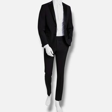 Calvin Klein Men's Black Skinny Fit Wool 2-PC Jacket Pants Tuxedo Suit Size 40L