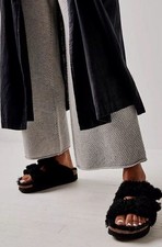 New Birkenstock Papillio Arizona Teddy Shearling Fur Sandals Black Size 37