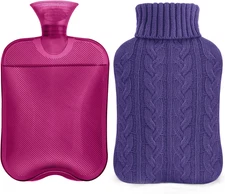 Samply Hot Water Bottle with Knitted Cover, 2L Hot Water Bag for Hot and Cold Co