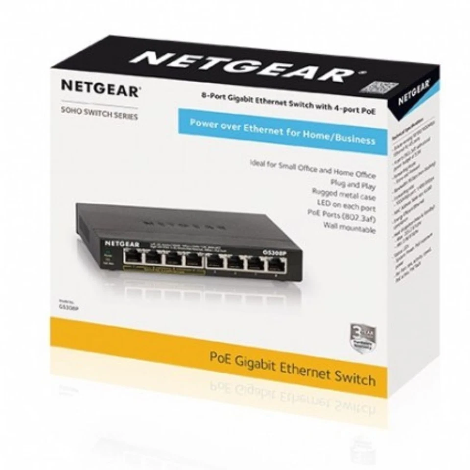 NETGEAR Ethernet Switch 8-Port Gigabit w/ 4-Ports PoE Network Switch Hub GS308P - Image 4 of 4