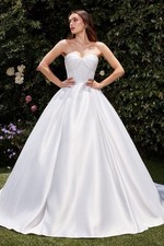 Strapless Satin Ball Gown Wedding Dress Princess Bridal Gown Train