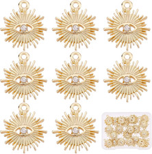 1 Box 22Pcs 18K Gold Plated Evil Eye Charms Bulk Rhinestone Evil Eye Charms Gold