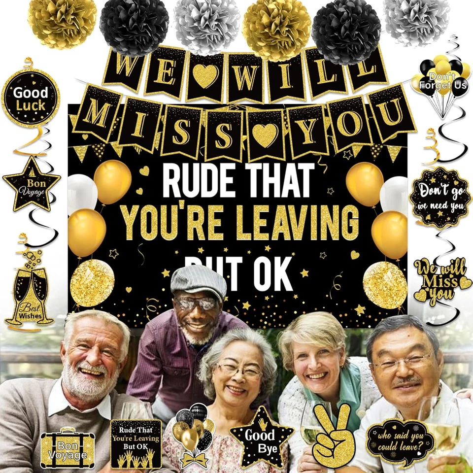 Украшения для вечеринок для мужчин и женщин We Will Miss You черное золото принадлежности для прощальной вечеринки - Изображение 2 из 4