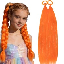 Colored Ponytail Hair Extensions Orange Ponytail Extension 2 Packs, 20 inch C...