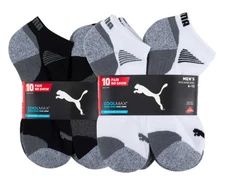Puma Men's No Show Low Cut Socks, 10 Pair White Or Black Size 6-12