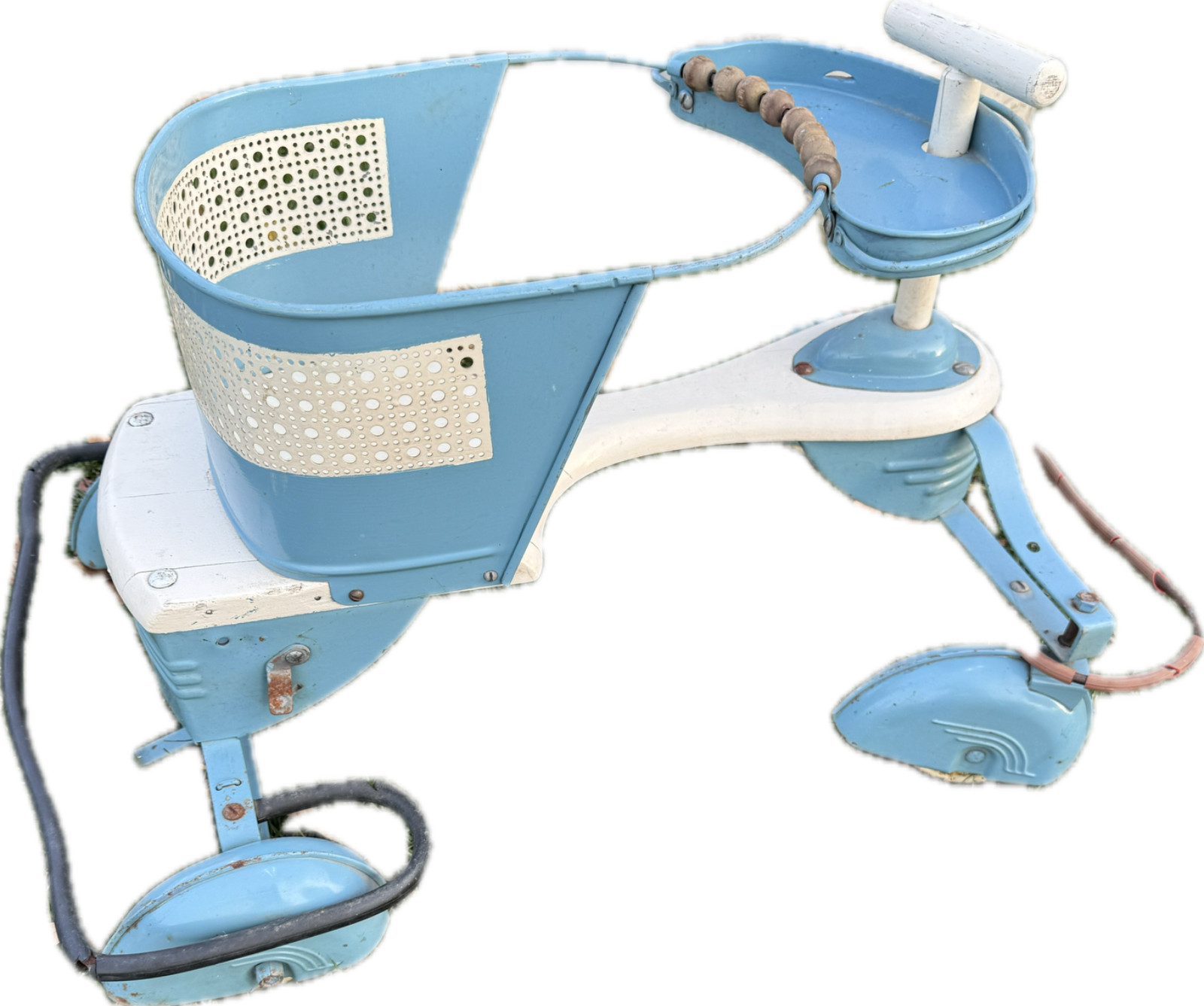 Vintage 1940’s TAYLOR TOT BABY WALKER SCOOTER BUGGY Blue White W/WHEEL FENDERS!
