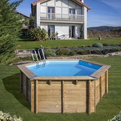 Holzpool Komplettset rund Ø 400 x 119 cm Echtholzbecken inkl Sandfilter & Leiter