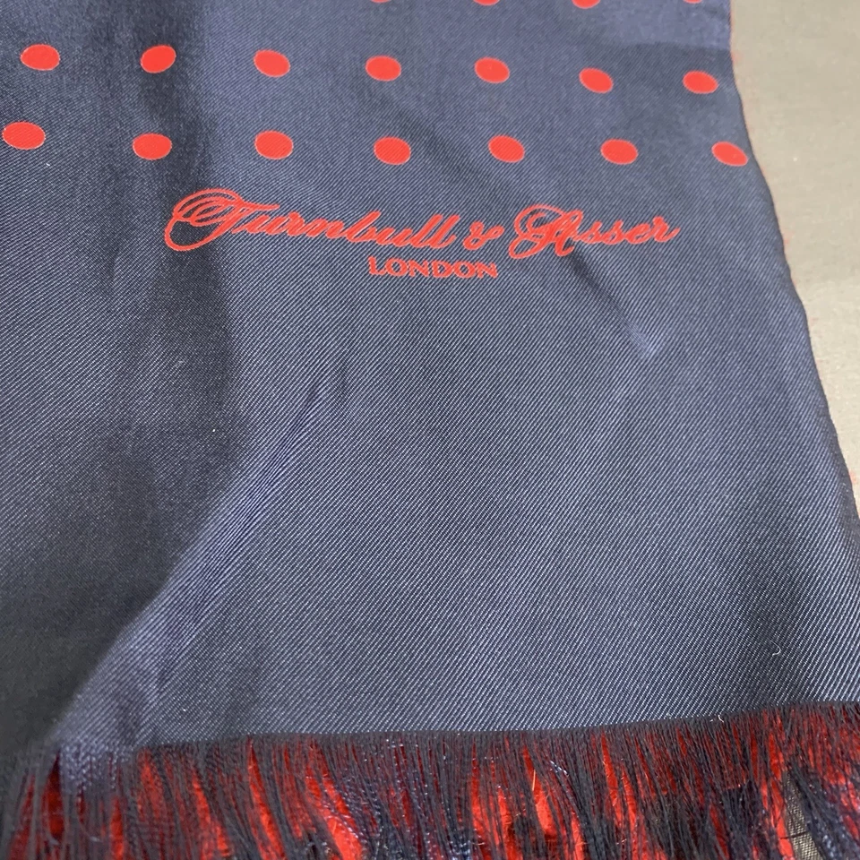 Шарф Turnbull & Asser мужской кашемир Vicuna красный и синий/точечная бахрома Англия - Изображение 2 из 4