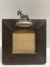 Mud Pie Schnauzer Dog Photo Frame Brown Silver  6.5"x6.5" photo size 3.5x3.5