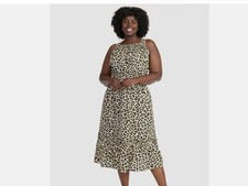 TIME AND TRU Leopard Sleeveless Midi Dress With Pockets Size M (8-10) NWT