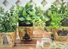 MINI POTTED PLANTS 4" ARTIFICIAL GREENERY W/ FAUX STONE POTS- SET OF 3