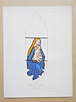 Virgin & Child Window at Winchester Cathedral - Antique Print - 1845 (Ref A2)