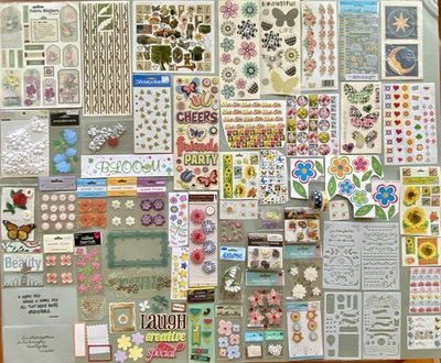 #ad #ad Huge Lot Of Cardmaking Flower Garden Stickers Die Cuts Brads Ribbon Etc $45.00