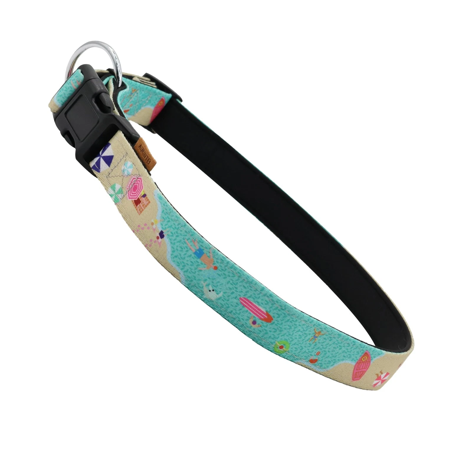 Dog Collar Holiday Beach Neoprene Padded Adjustable L 18-28" Beach Green
