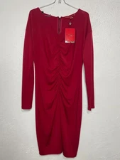 NWT Narciso Rodriguez Design Nation Ruched Front V-Neck Red Dress Womens Medium