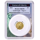 2021 $5 Type 1 American Gold Eagle 1/10 oz PCGS MS70 Statue of Liberty Frame