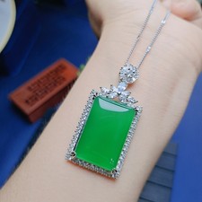 Natural Green Agate Jade Square Pendant Necklace Amulet Unisex Gift