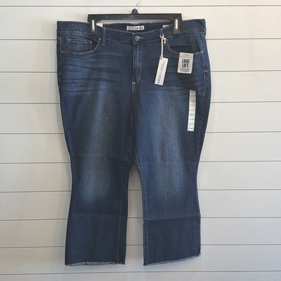 Code Bleu High Rise Crop Kick Jeans Stretch Raw Hem Dark Wash 20W (Act43.5X26)