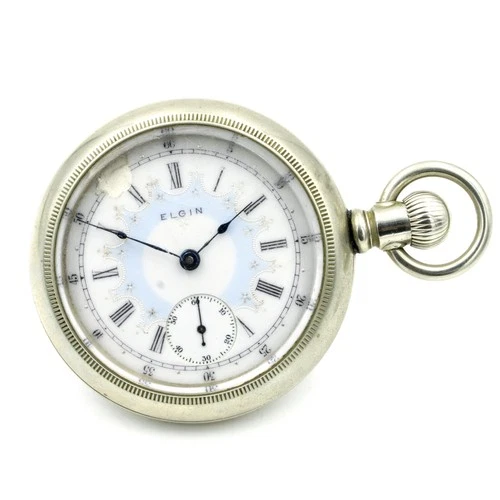 Antique Elgin Fancy Face 15J 18s Sidewinder Openface Mens Pocket Watch #WB4052-2