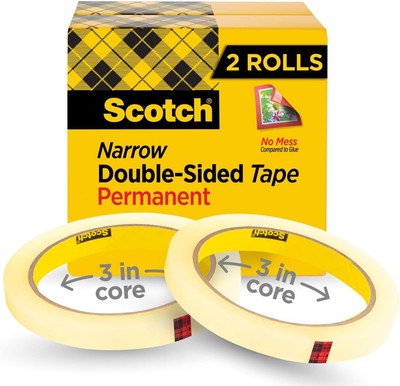 Scotch Double Sided Tape, 0.50 in. x 1296 in., 2 Rolls/Pack