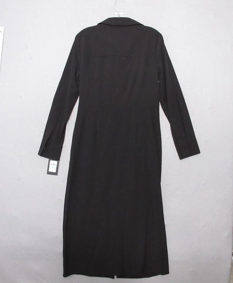 DKNY Shirt Dress 8 Black Ruche Midi LBD Career Office Timeless Capsule Zip NWT - Image 2 of 4